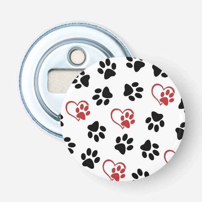 Pattern Of Paws, Black Paws, Red Paws, Hearts Bottle Opener (Front)