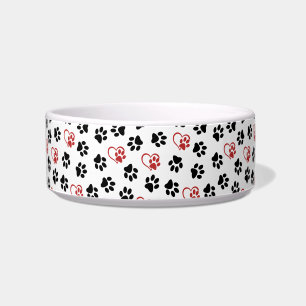 Pattern Of Paws, Black Paws, Red Paws, Hearts Bowl