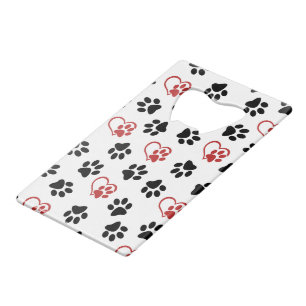 Pattern Of Paws, Black Paws, Red Paws, Hearts Credit Card Bottle Opener