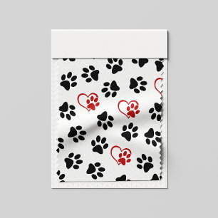 Pattern Of Paws, Black Paws, Red Paws, Hearts Fabric