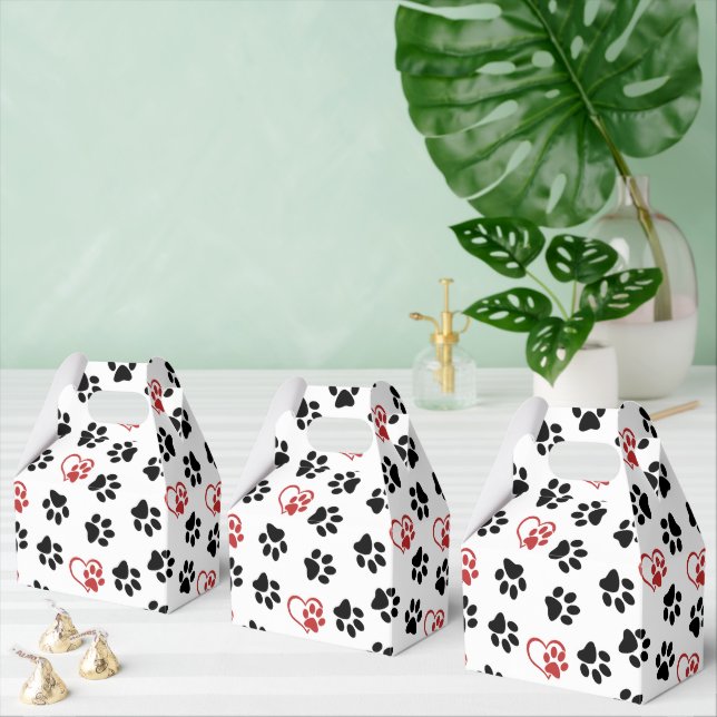 Pattern Of Paws, Black Paws, Red Paws, Hearts Favor Box (Multiple)