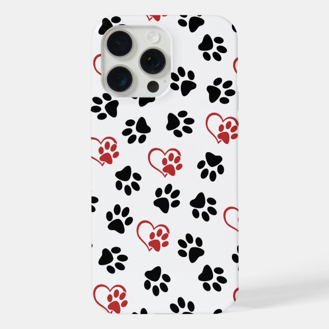 Pattern Of Paws, Black Paws, Red Paws, Hearts iPhone Case (Back)