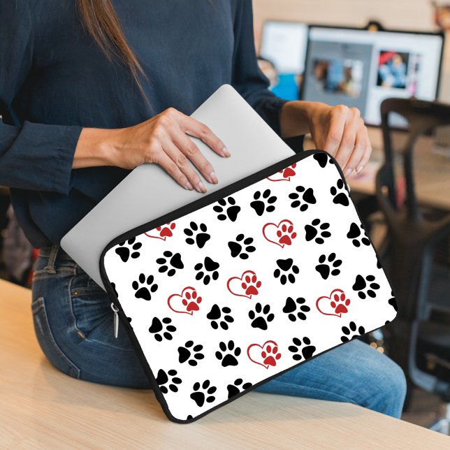 Pattern Of Paws, Black Paws, Red Paws, Hearts Laptop Sleeve (Creator Uploaded)