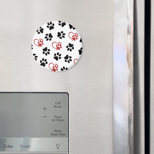 Pattern Of Paws, Black Paws, Red Paws, Hearts Magnet (In Situ (Fridge))