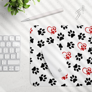Pattern Of Paws, Black Paws, Red Paws, Hearts Mouse Pad