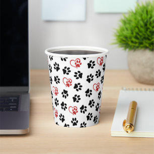 Pattern Of Paws, Black Paws, Red Paws, Hearts Paper Cups