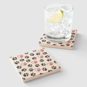Pattern Of Paws, Black Paws, Red Paws, Hearts Stone Coaster