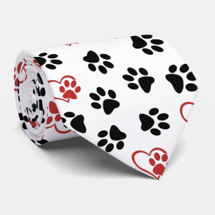 Pattern Of Paws, Black Paws, Red Paws, Hearts Tie