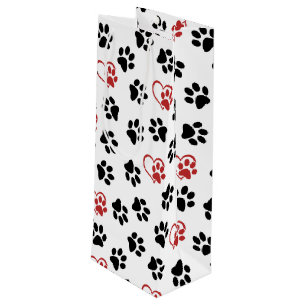 Pattern Of Paws, Black Paws, Red Paws, Hearts Wine Gift Bag