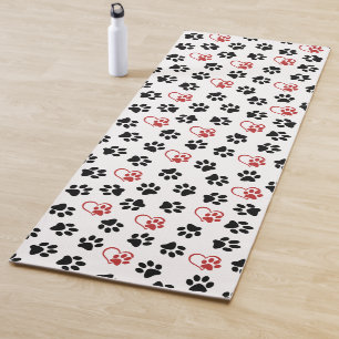Pattern Of Paws, Black Paws, Red Paws, Hearts Yoga Mat