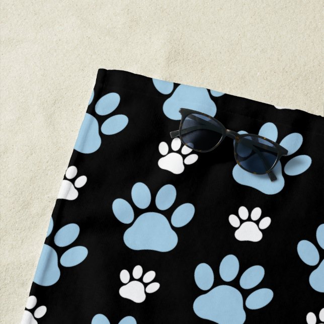 Pattern Of Paws, Blue Paws, Dog Paws, Animal Paws Beach Towel (In Situ)