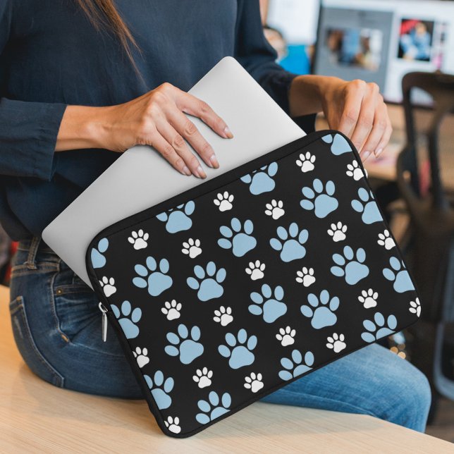 Pattern Of Paws, Blue Paws, Dog Paws, Animal Paws Laptop Sleeve (Creator Uploaded)