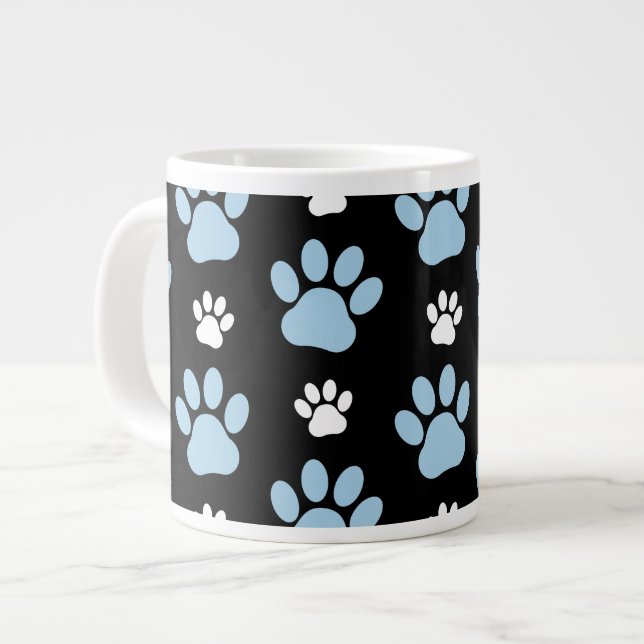 Pattern Of Paws, Blue Paws, Dog Paws, Animal Paws Large Coffee Mug (Front Left)