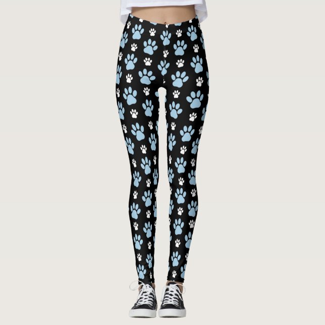 Pattern Of Paws, Blue Paws, Dog Paws, Animal Paws Leggings (Front)