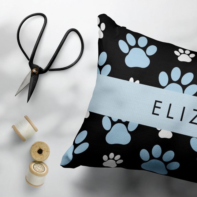 Pattern Of Paws, Blue Paws, Dog Paws, Your Name Accent Pillow (Creator Uploaded)