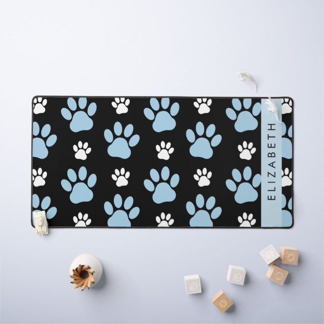Pattern Of Paws, Blue Paws, Dog Paws, Your Name Desk Mat (Kids Table)