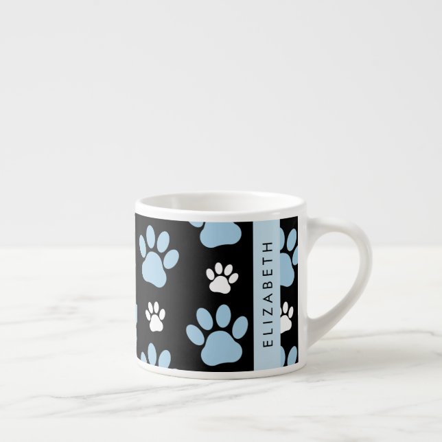 Pattern Of Paws, Blue Paws, Dog Paws, Your Name Espresso Cup (Right)