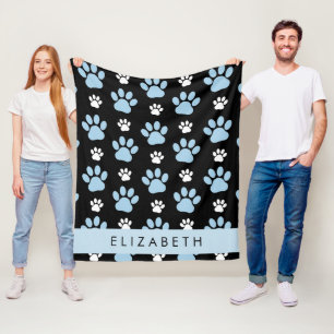 Pattern Of Paws, Blue Paws, Dog Paws, Your Name Fleece Blanket