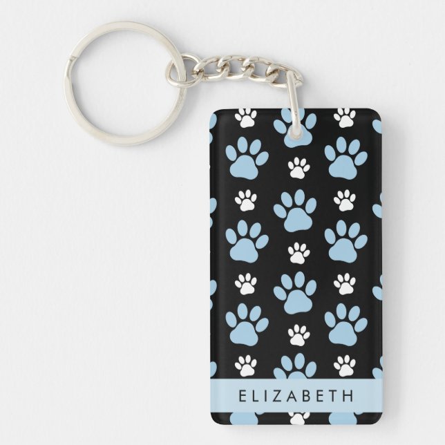 Pattern Of Paws, Blue Paws, Dog Paws, Your Name Keychain (Front)