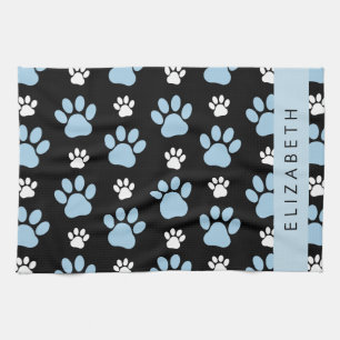 Pattern Of Paws, Blue Paws, Dog Paws, Your Name Kitchen Towel