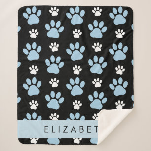 Pattern Of Paws, Blue Paws, Dog Paws, Your Name Sherpa Blanket