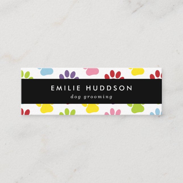 Pattern Of Paws, Dog Groomer, Dog Walker, Pet Shop Mini Business Card (Front)