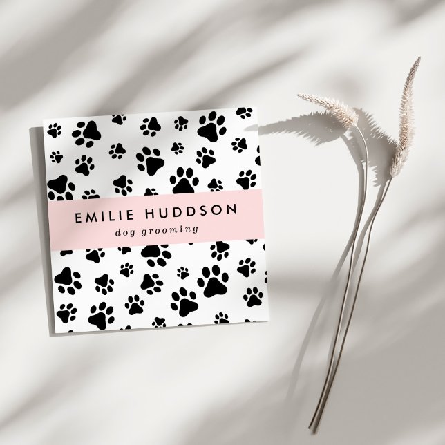 Pattern Of Paws, Dog Groomer, Dog Walker, Pet Shop Square Business Card (Creator Uploaded)