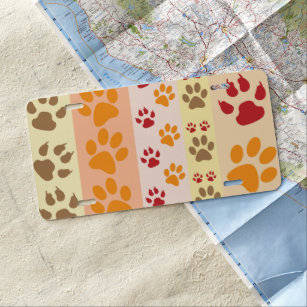 Pattern Of Paws, Dog Paws, Animal Paws, Stripes License Plate