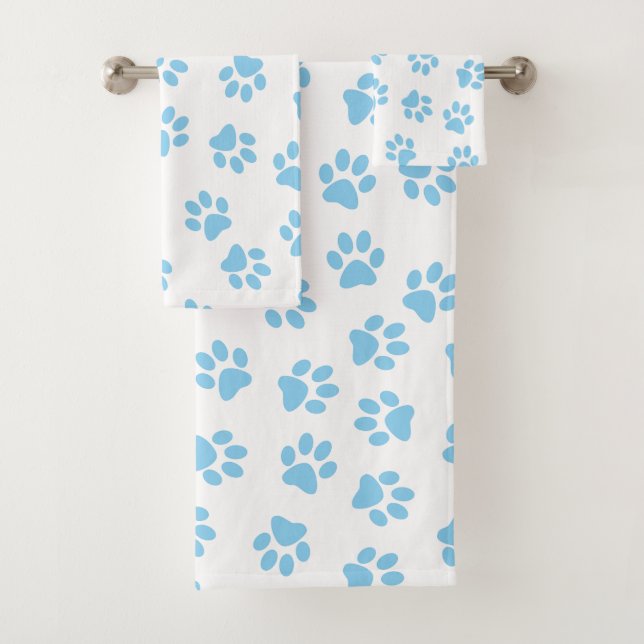 Pattern Of Paws, Dog Paws, Baby Blue Paws Bath Towel Set (Insitu)