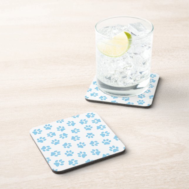 Pattern Of Paws, Dog Paws, Baby Blue Paws Coaster (Right Side)