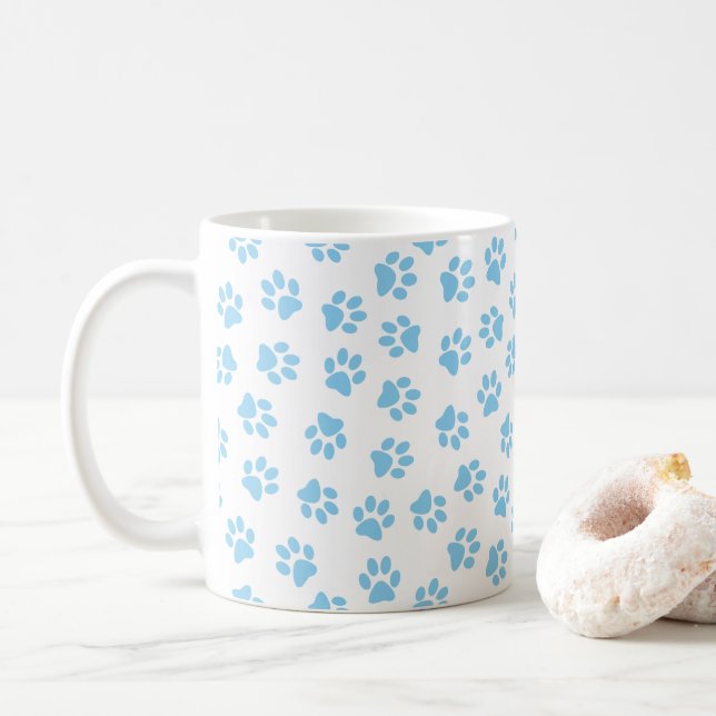 Pattern Of Paws, Dog Paws, Baby Blue Paws Coffee Mug (With Donut)