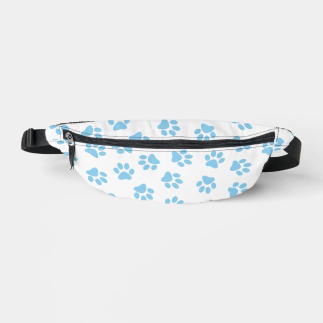 Pattern Of Paws, Dog Paws, Baby Blue Paws Fanny Pack (Front)