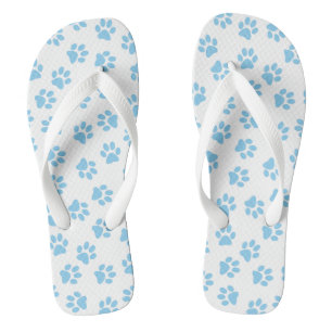 Pattern Of Paws, Dog Paws, Baby Blue Paws Flip Flops
