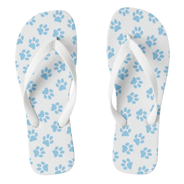 Pattern Of Paws, Dog Paws, Baby Blue Paws Flip Flops (Footbed)
