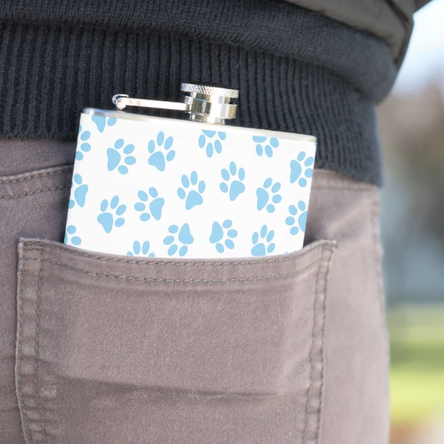 Pattern Of Paws, Dog Paws, Baby Blue Paws Hip Flask (In Situ)