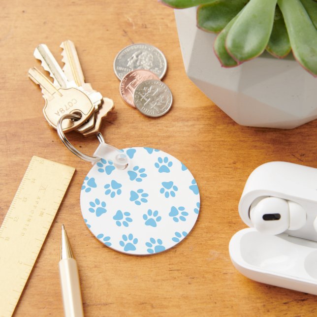 Pattern Of Paws, Dog Paws, Baby Blue Paws Keychain (Desk)