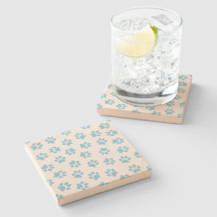 Pattern Of Paws, Dog Paws, Baby Blue Paws Stone Coaster