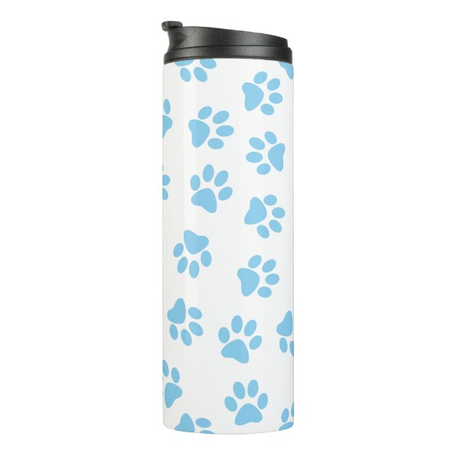 Pattern Of Paws, Dog Paws, Baby Blue Paws Thermal Tumbler (Rotated Right)