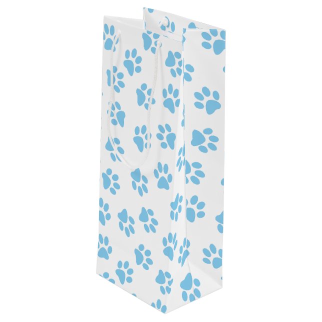 Pattern Of Paws, Dog Paws, Baby Blue Paws Wine Gift Bag (Back Angled)