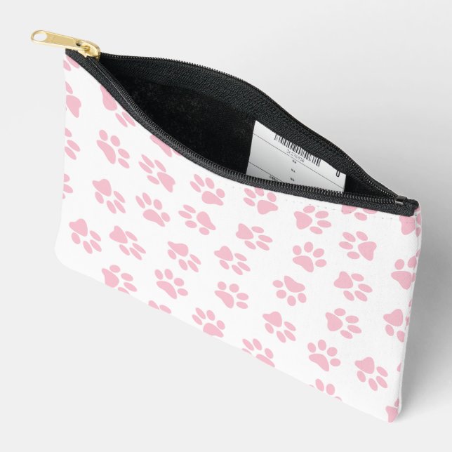 Pattern Of Paws, Dog Paws, Baby Pink Paws Accessory Pouch (Open)