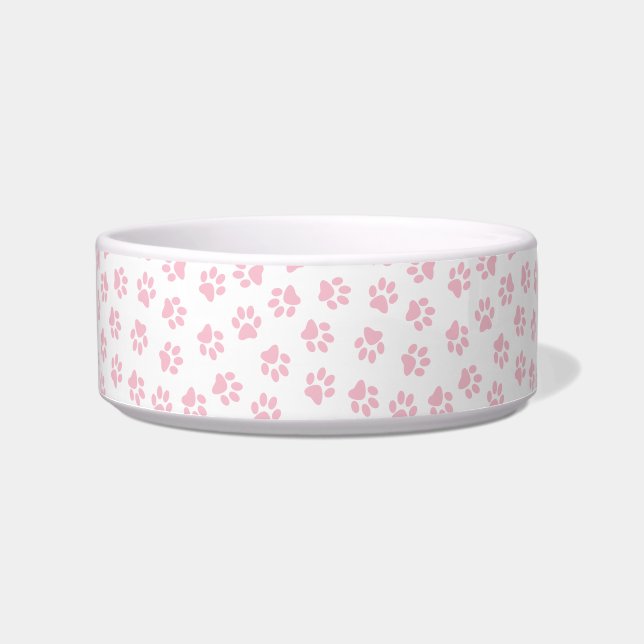Pattern Of Paws, Dog Paws, Baby Pink Paws Bowl (Front)