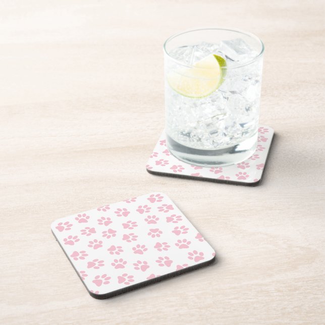 Pattern Of Paws, Dog Paws, Baby Pink Paws Coaster (Right Side)