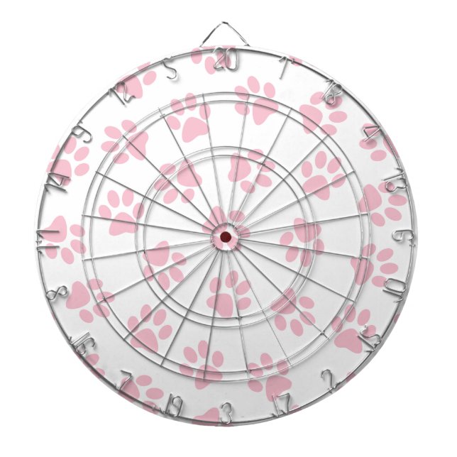 Pattern Of Paws, Dog Paws, Baby Pink Paws Dartboard (Front)