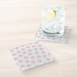 Pattern Of Paws, Dog Paws, Baby Pink Paws Glass Coaster