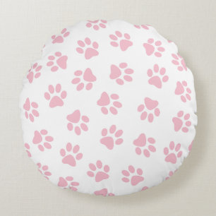 Pattern Of Paws, Dog Paws, Baby Pink Paws Round Pillow