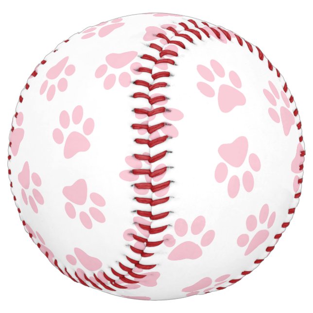 Pattern Of Paws, Dog Paws, Baby Pink Paws Softball (Angled)