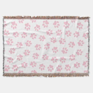 Pattern Of Paws, Dog Paws, Baby Pink Paws Throw Blanket