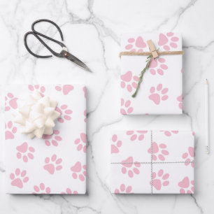 Pattern Of Paws, Dog Paws, Baby Pink Paws Wrapping Paper Sheet