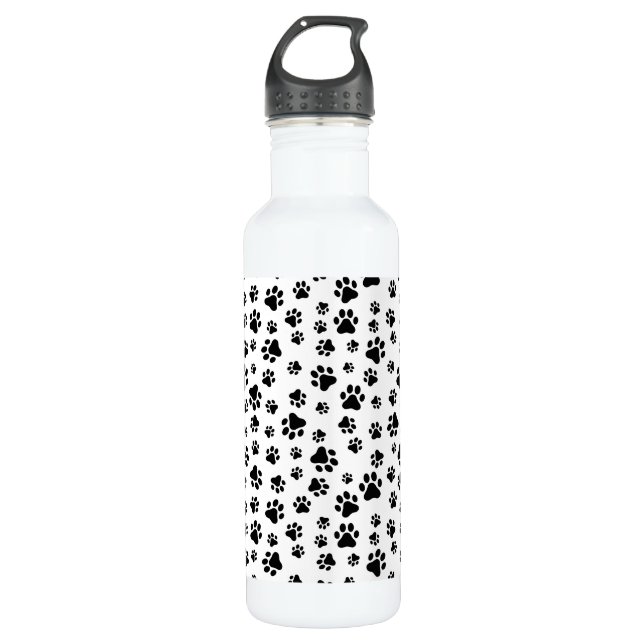 Pattern Of Paws, Dog Paws, Black and White 710 Ml Water Bottle (Front)
