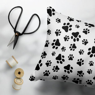 Pattern Of Paws, Dog Paws, Black and White Accent Pillow
